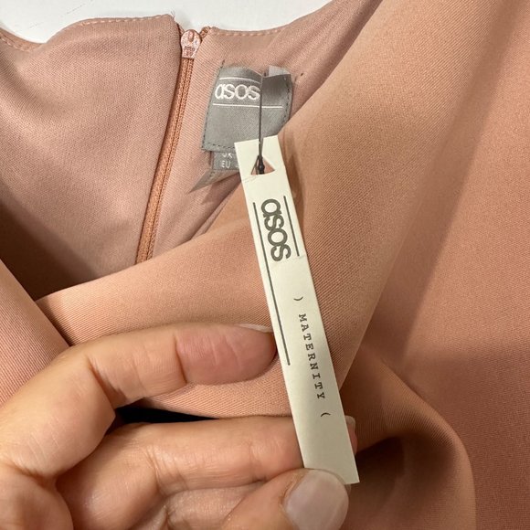 ASOS Maternity Fallen Shoulder Pleated Puff Sleeve Pencil Midi Dress Rose Sz 8 - Picture 11 of 13